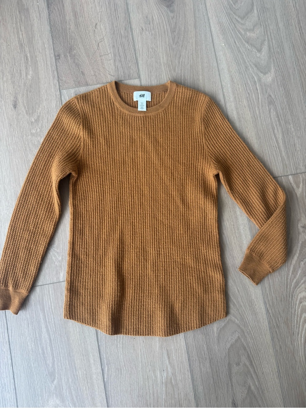 H&M Knit Waffle Crewneck Sweater - Camel Brown